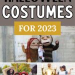 Pinterest graphic with photo collage and text that reads "family halloween costumes for 2023"