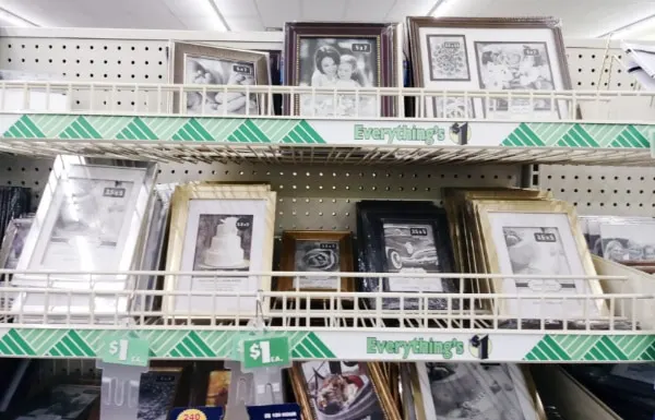 Several picture frames in store home decor section.