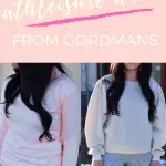 Pinterest graphic with text that reads "3 Date Night Outfit Ideas Featuring Athleisure Wear From Gordmans" and a collage of outfits.