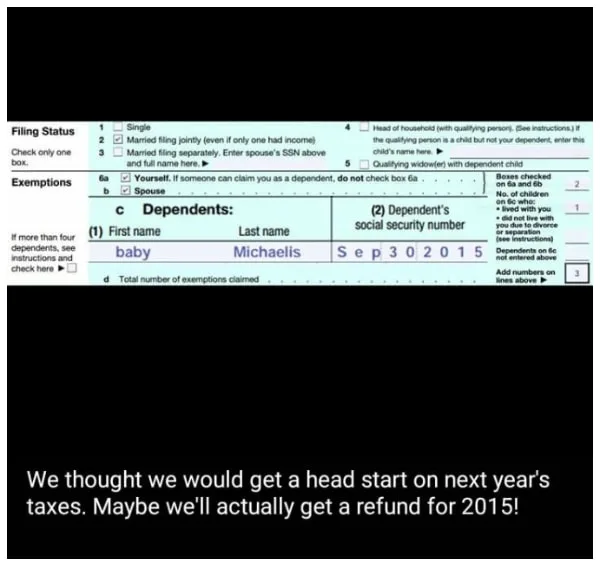 Tax return baby announcement idea