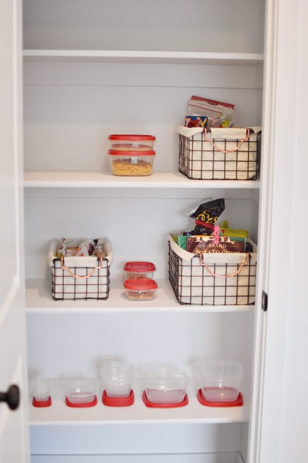 An organized pantry featuring storage ideas with Rubbermaid containers.