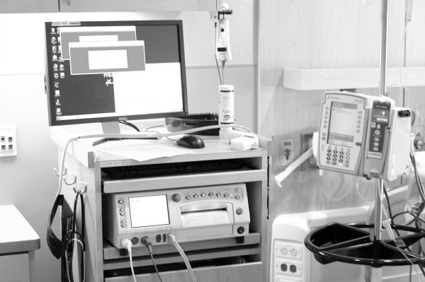 Electronic fetal monitoring machine in the hospital.
