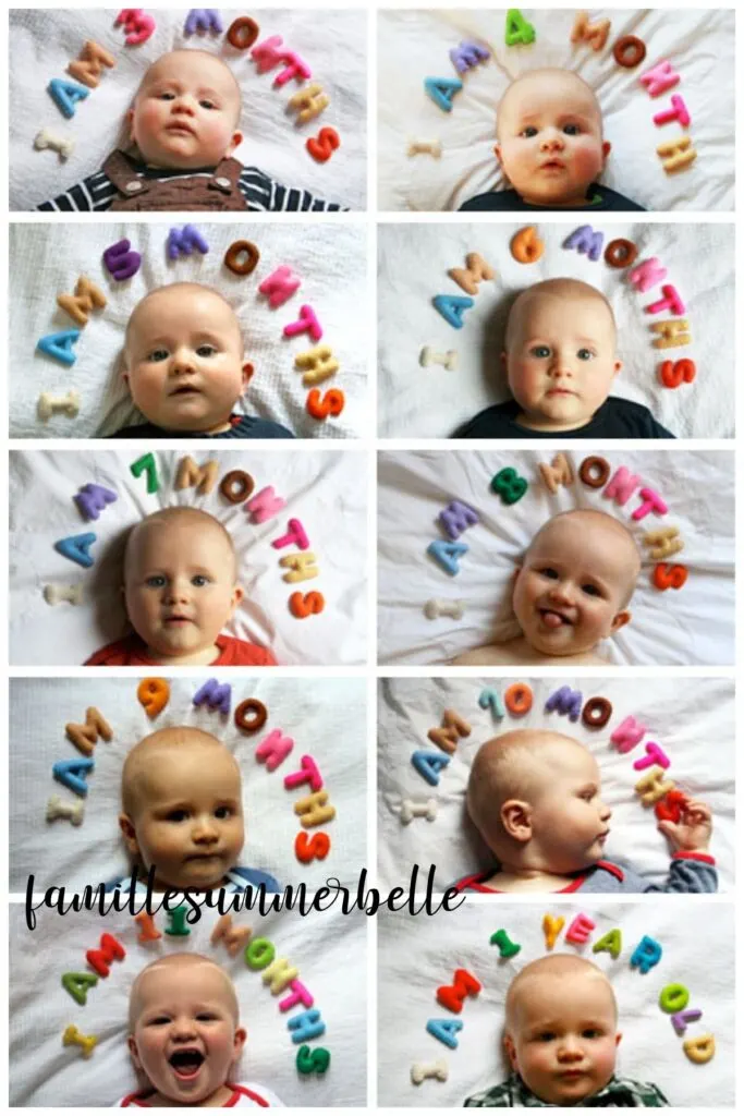 Collage of felt letter monthly baby photos.