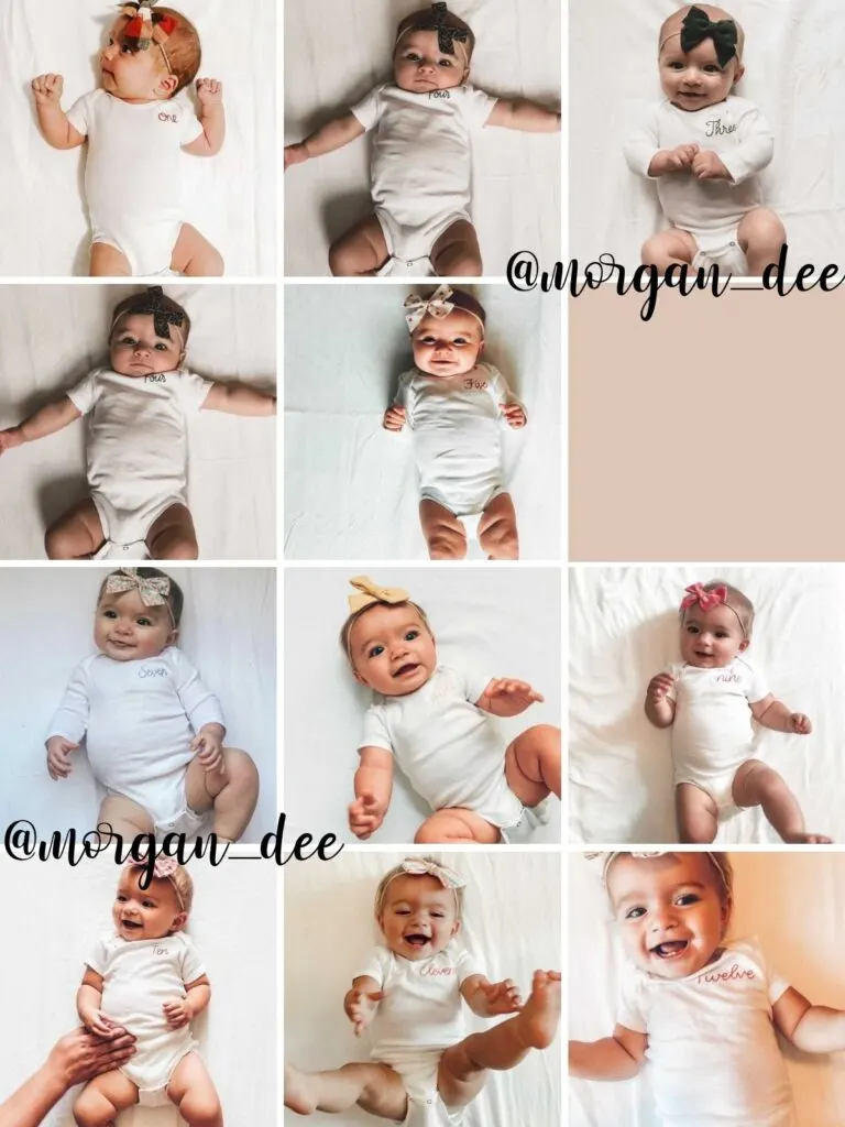 Collage of number onesie monthly photos.