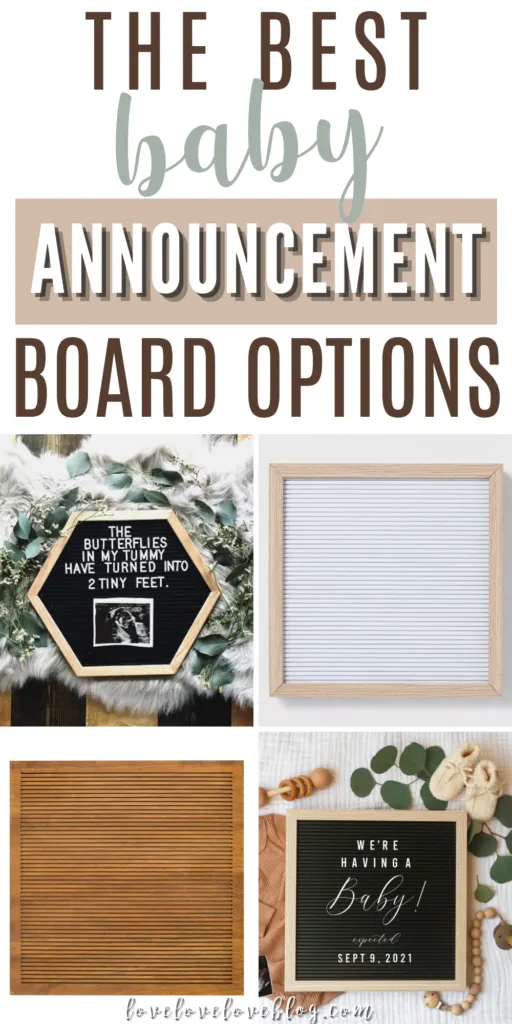 Pinterest graphic with text and collage of baby announcement boards.