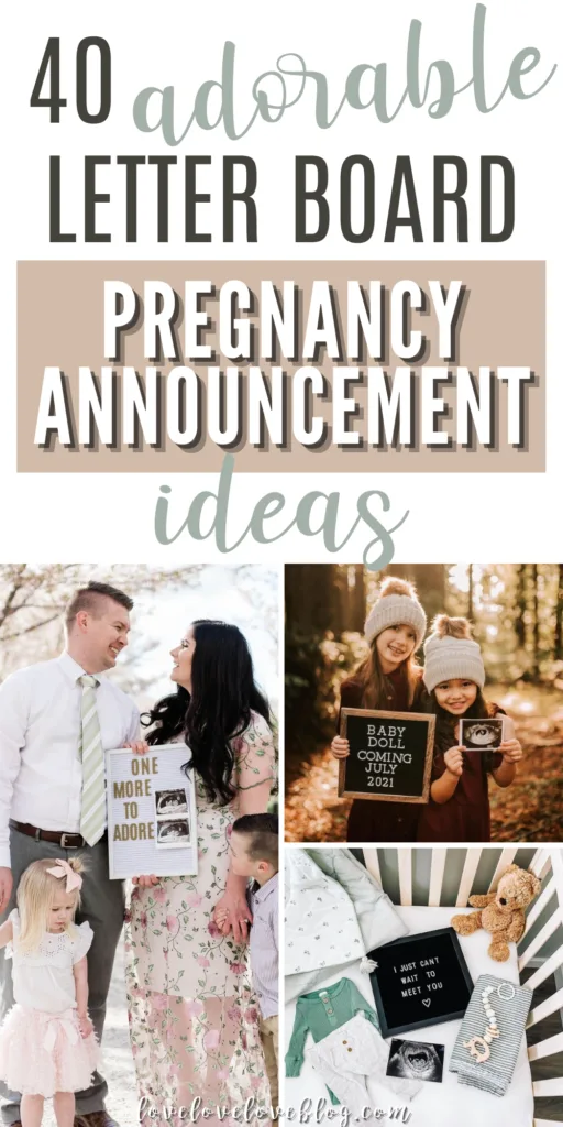 Pinterest graphic with text and collage of letter board baby announcements.