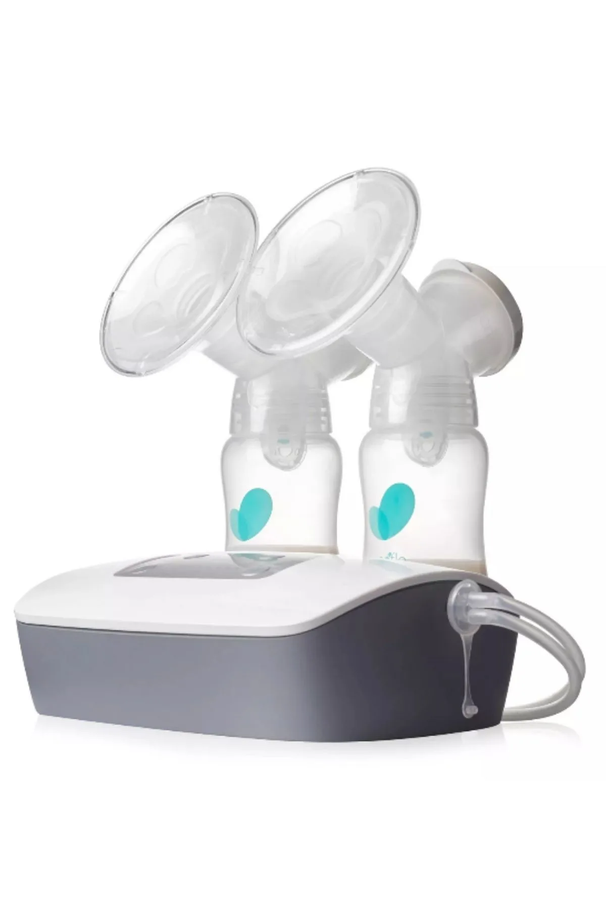 Electric breast pump on white background.