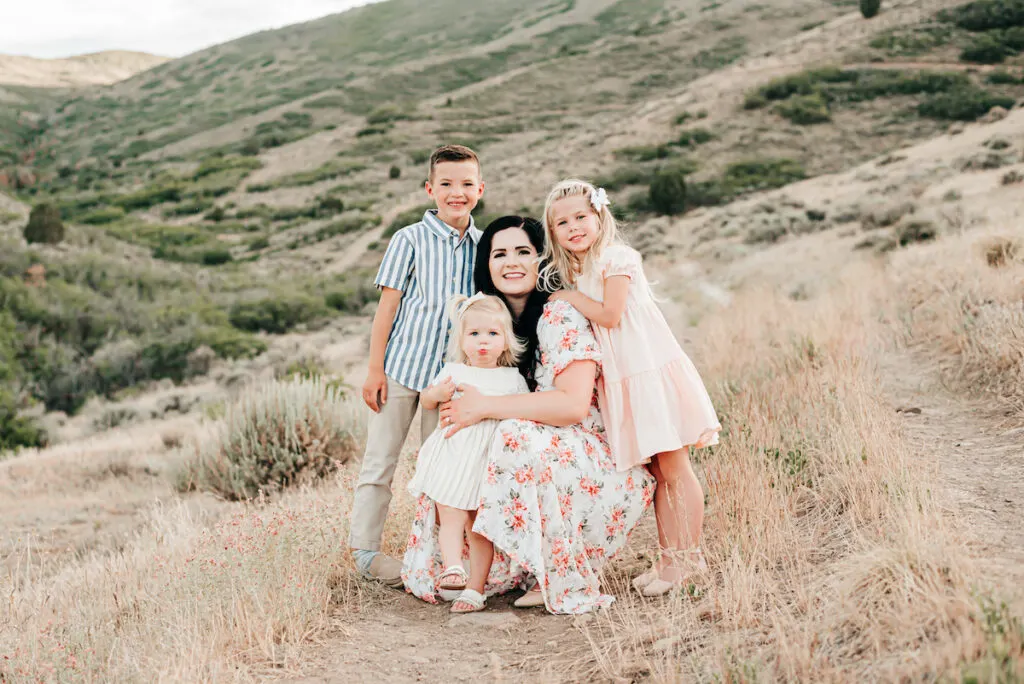 Blogger Jessica Ashcroft poses with her three children.