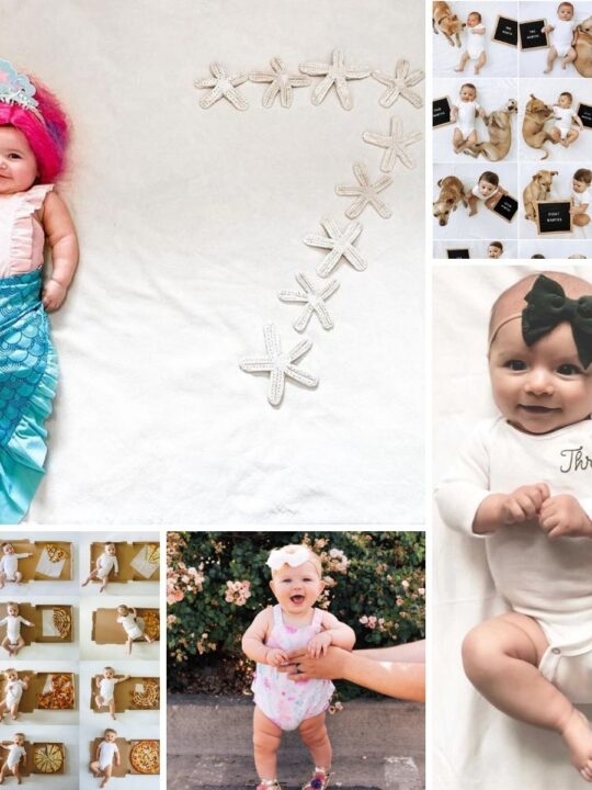 Collage of monthly baby photo ideas.