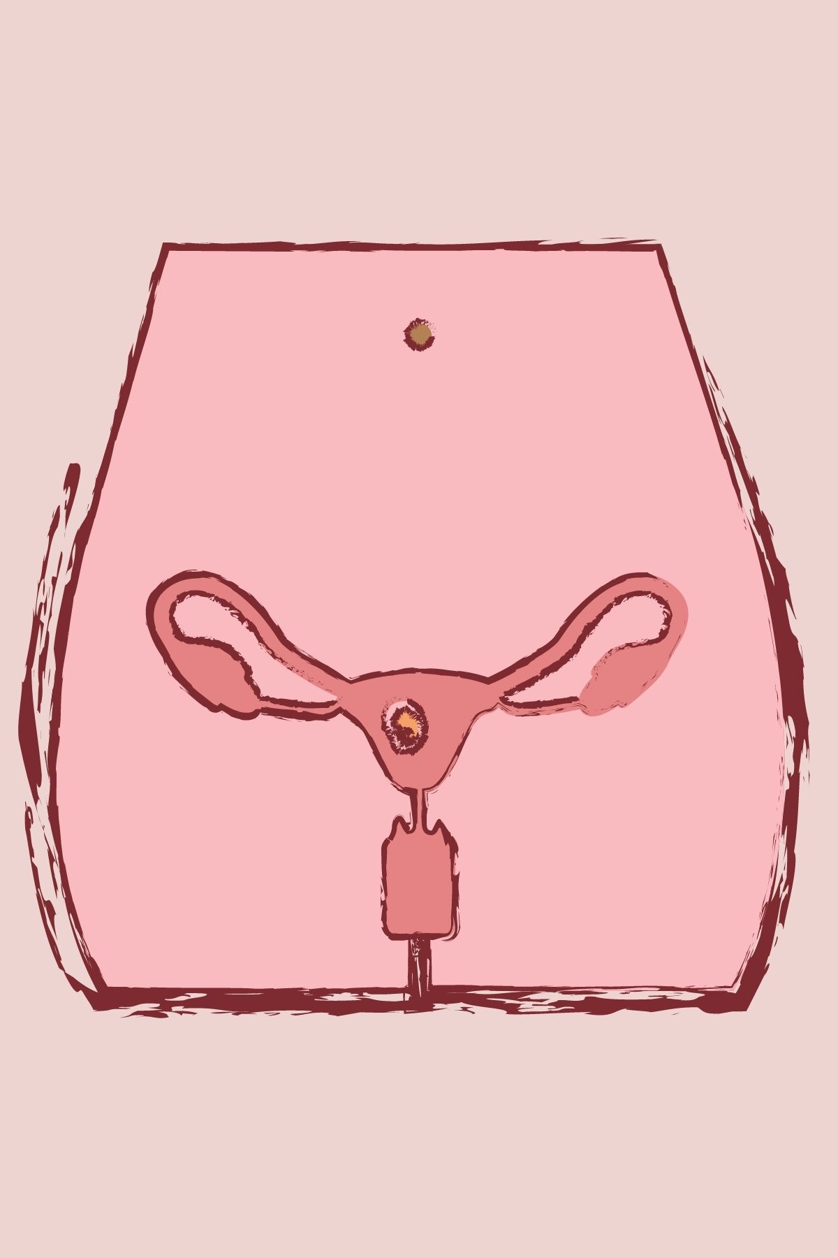 Pink diagram of uterus shows implantation of embryo on peach background.