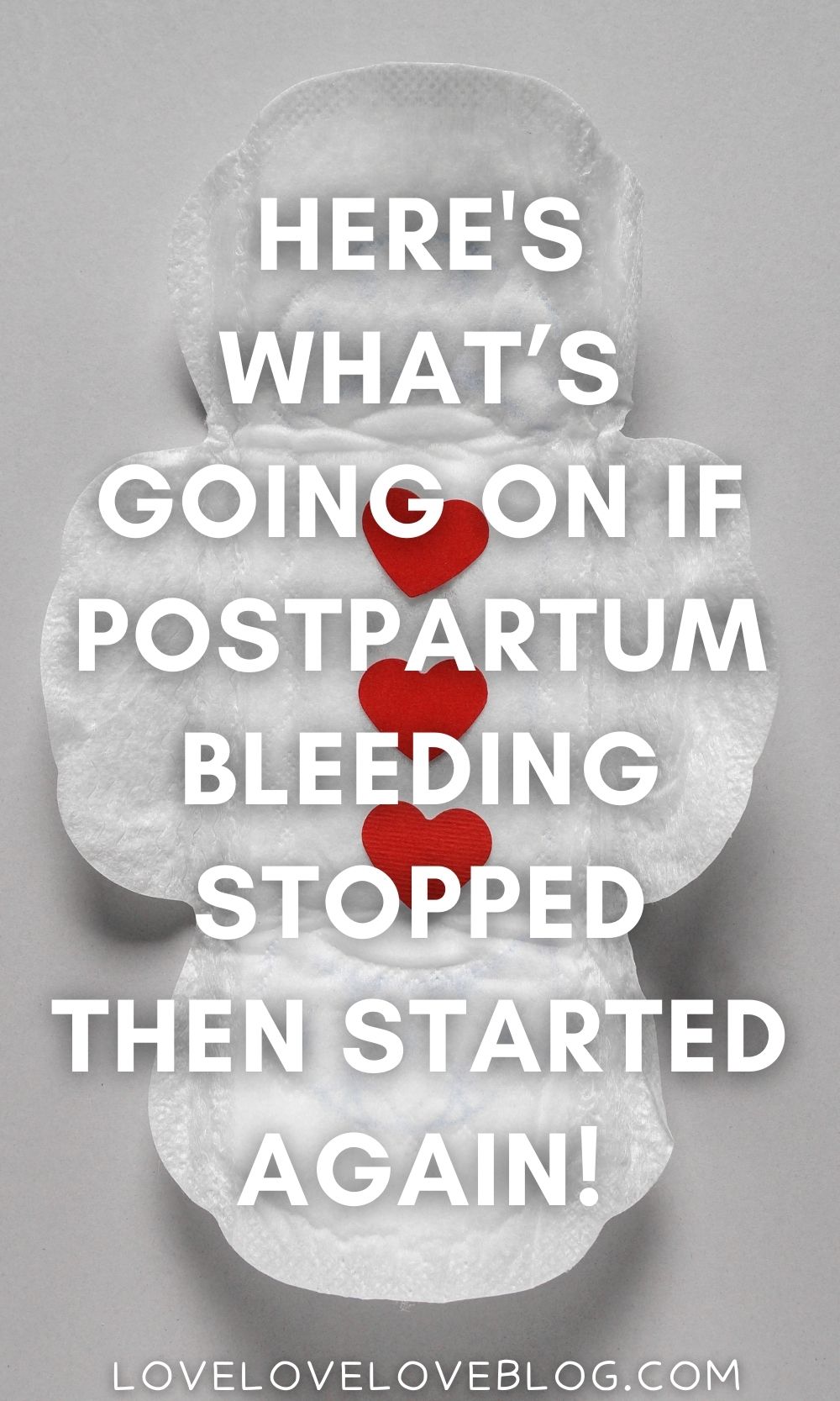 Pinterest graphic with text and sanitary pad with fake blood made from red, cut-out hearts.