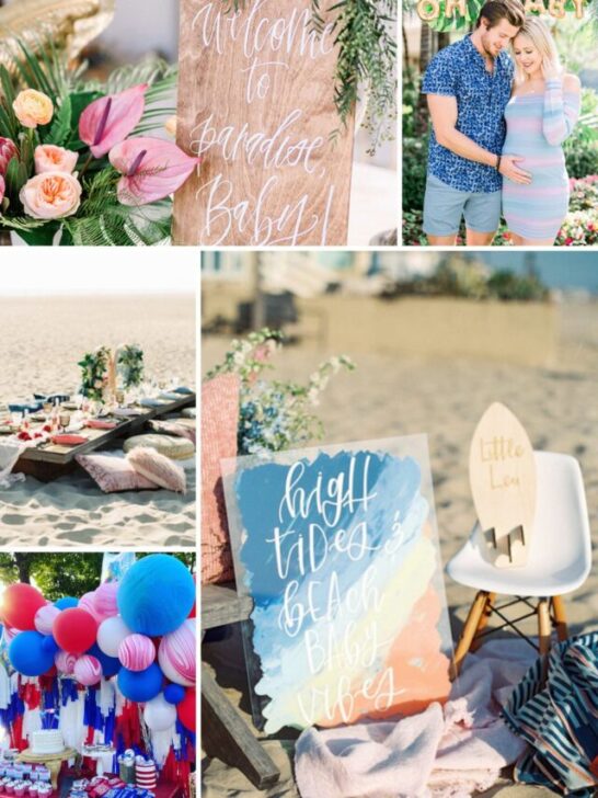 Collage of summer gender reveal ideas.