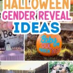 Pinterest graphic with photo collage and text that reads "best halloween gender reveal ideas."