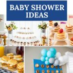 Pinterest graphic with text that reads "Adorable Brunch Baby Shower Ideas" and a collage of party ideas.
