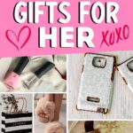 Pinterest graphic with text that reads "Special Valentine's Day Gifts for Her" and a collage of gift ideas.