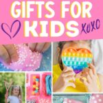 Pinterest graphic with text that reads "Cute and Fun Valentine's Day Gifts for Kids" and a collage of gift ideas.