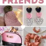 Pinterest graphic with text that reads "Valentine's Day Gift Ideas for Friends" and a collage of gift ideas.