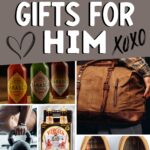 Pinterest graphic with text that reads "Special Valentine's Day Gifts for Him" and a collage of gift ideas.