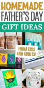 Pinterest graphic with text that reads "Homemade Father's Day Gifts from Kids and Adults" and a collage of DIY Father's Day gifts.