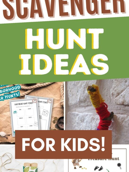 Pinterest graphic with text that reads outdoor scavenger hunt ideas for kids
