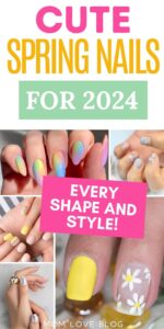 Pinterest graphic with text that reads "Cute Spring Nails for 2024" and a collage of spring nail art.